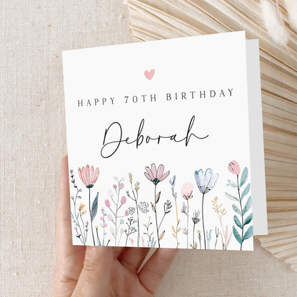 Personalised 70th Birthday Card, Special Milestone Card, Birthday Card For Mum, Wife, Sister, Friend, Auntie, Seventieth Birthday, Flowers