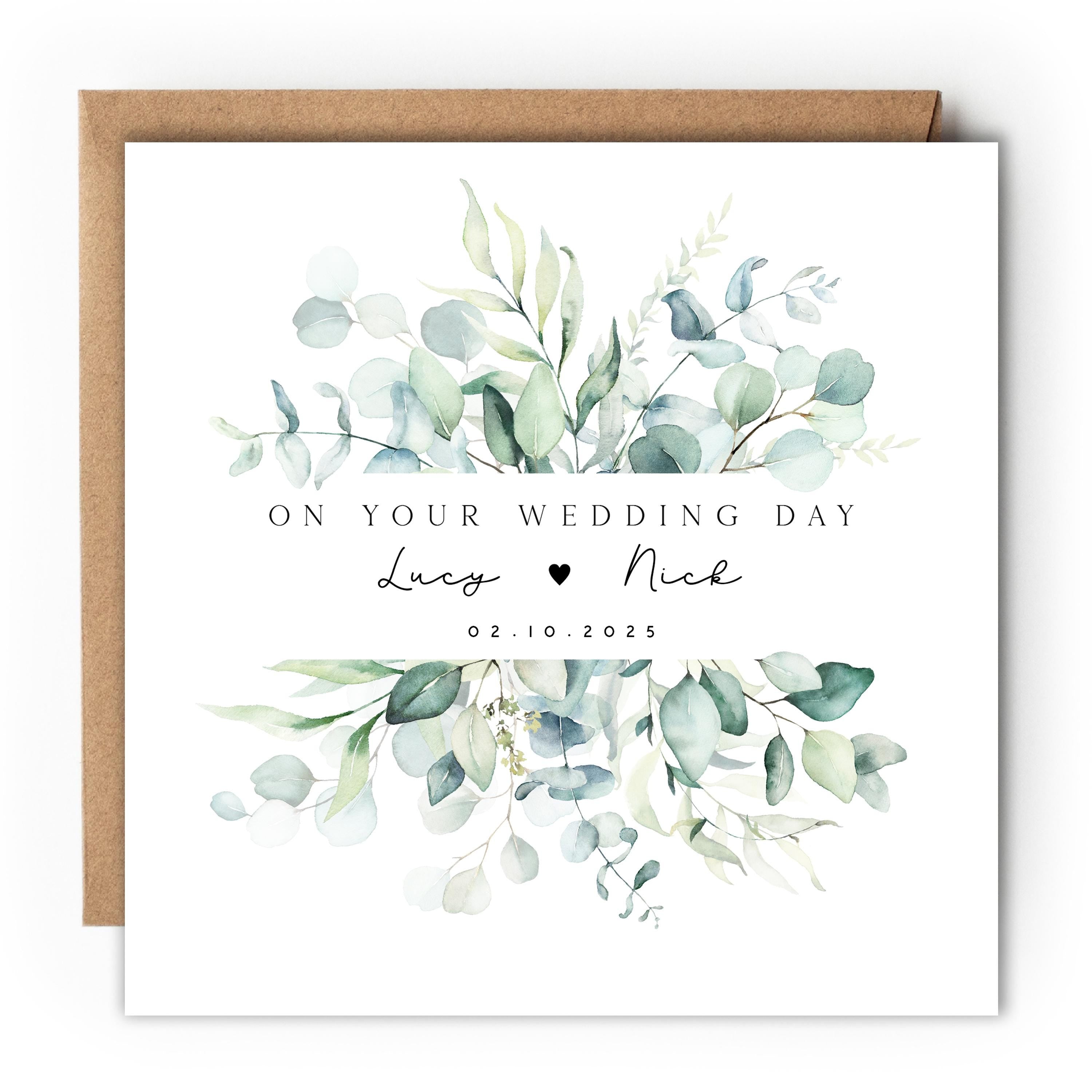 Personalised Wedding Day Card, Handmade Botanical Card For Newlywed Couple, Just Married, Wedding Gift, Congratulations On Your Wedding Day