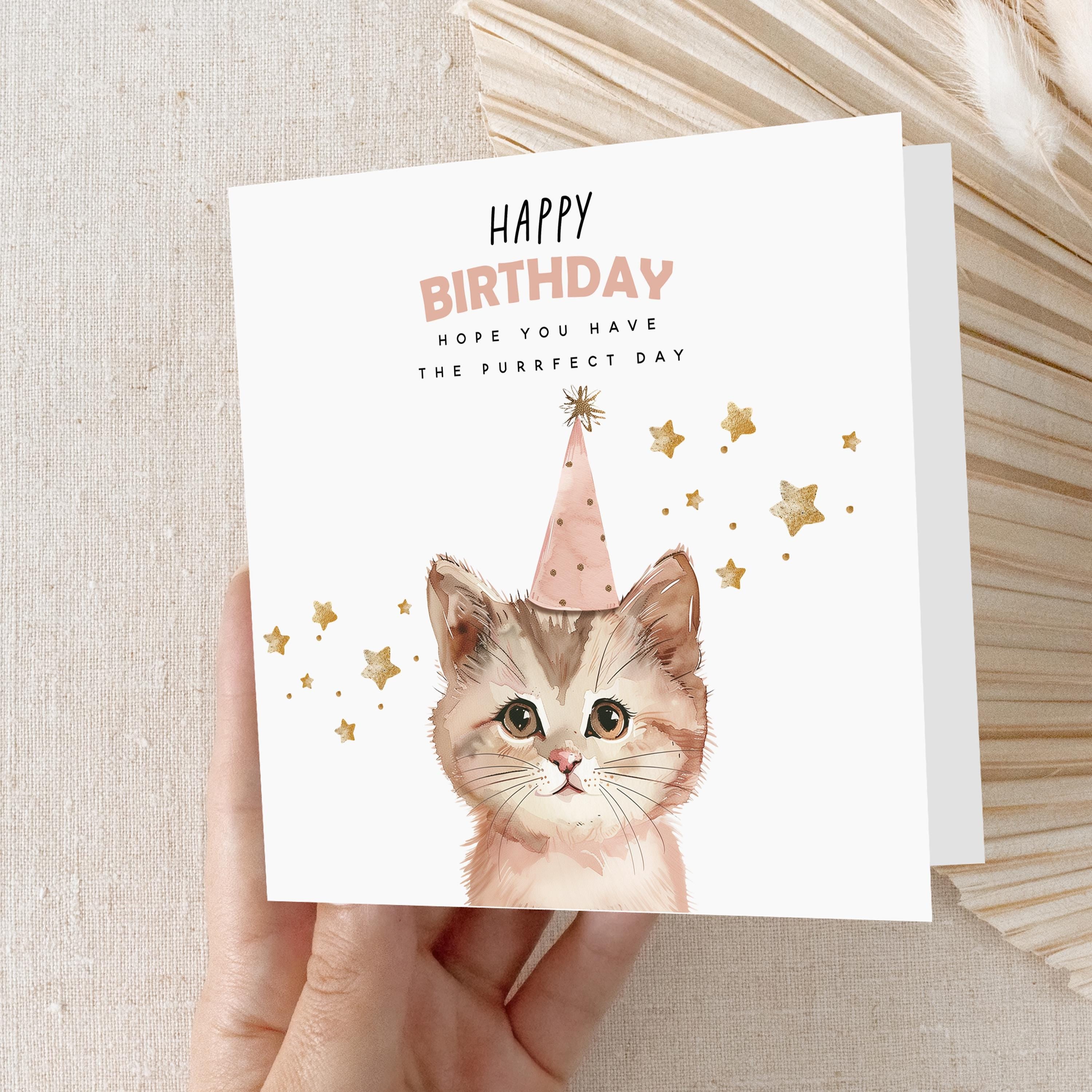 Personalised Birthday Card, Girls Birthday Cards, Cat Birthday Card, Friend, Daughter, Granddaughter, Niece Birthday Card, Cat Lover Gift
