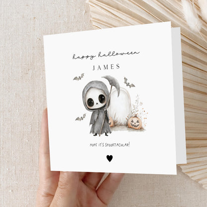 Happy Halloween Card,Personalised Card,Halloween Card For Son,Daughter,Grandson, Granddaughter,Niece,Nephew, Halloween Grim Reaper, Handmade