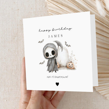 Halloween Birthday Card, Personalised Card, Birthday Card For Son, Daughter, Grandson, Granddaughter, Niece, Nephew, Grim Reaper, Handmade