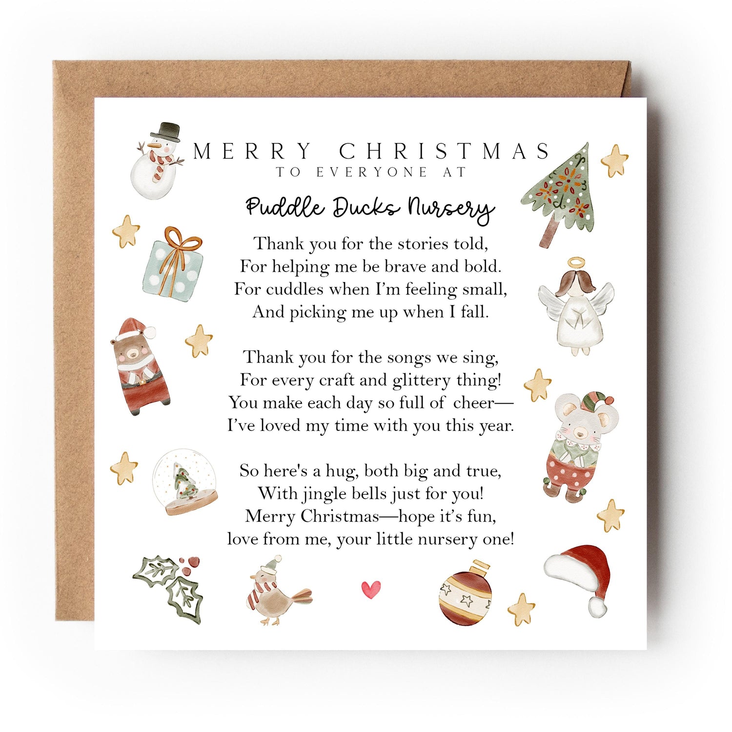 Nursery Christmas Card-Personalised School Christmas Card-Teacher Christmas Card-Nursery Christmas Gift-Teacher Christmas Gift-Xmas Poem