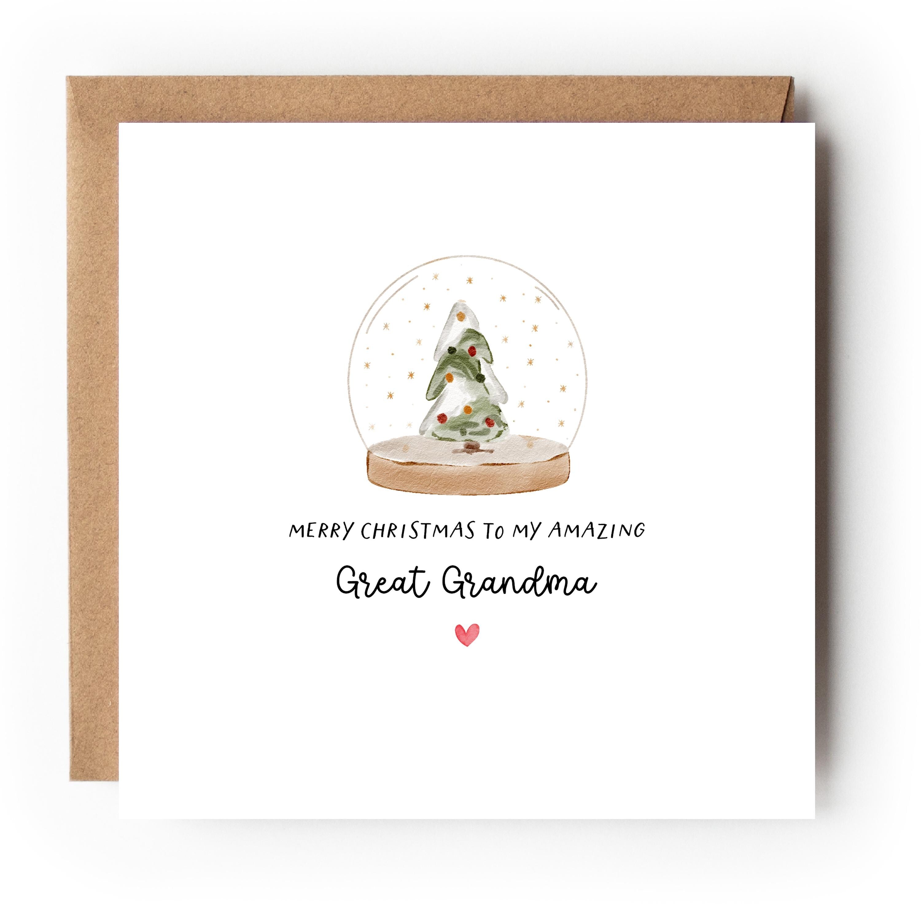 Great Grandma Christmas Card-Personalised Christmas Card-Christmas Card For Great Grandma Great Nanna Granny -Great Gran - Snowglobe Doodle