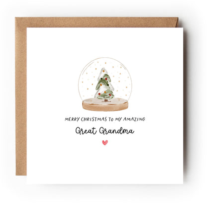 Great Grandma Christmas Card-Personalised Christmas Card-Christmas Card For Great Grandma Great Nanna Granny -Great Gran - Snowglobe Doodle