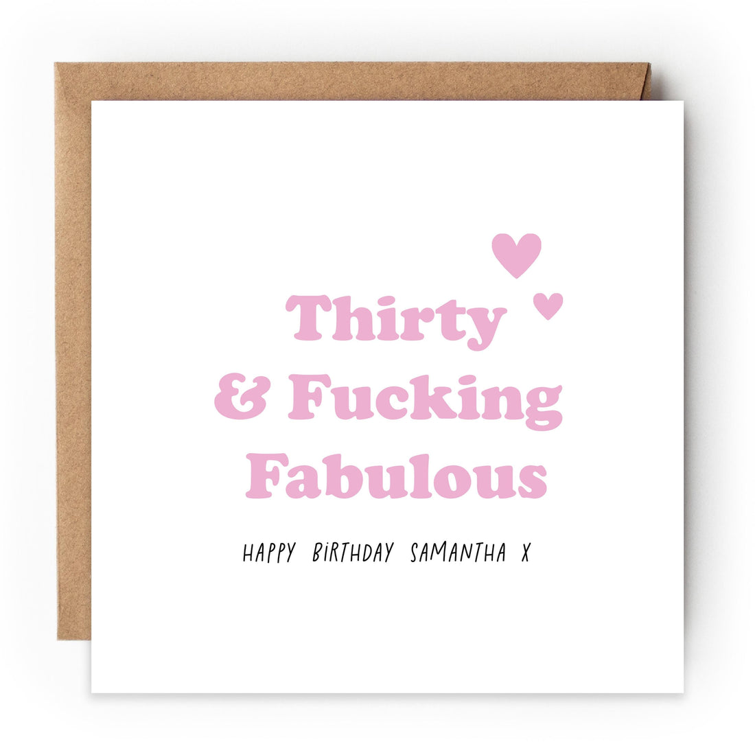 Personalised 30th Birthday Card, Special Milestone Card, Birthday For Daughter, Script &amp; Pink 30, Thirty Minimal-30 and F*ing Fabulous Card