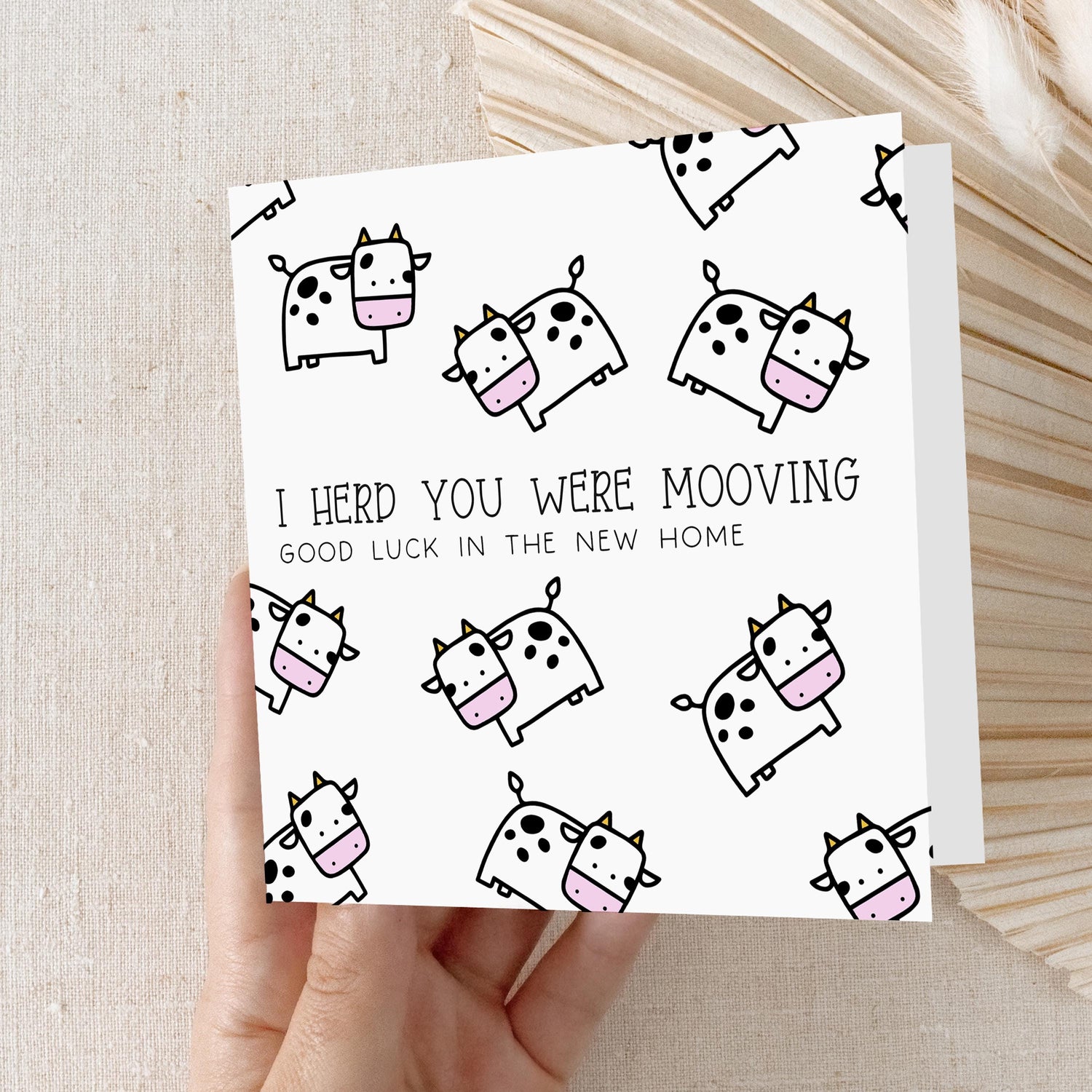 Handmade New Home Card-Housewarming Card-Moving Day-Welcome New Home-First Home Card-Congratulations New Home Gift-I Herd You Were Moovi