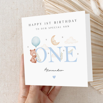 Personalised 1st Birthday Card, Teddy Bear, Baby 1st Birthday Card, First Birthday, Boy&