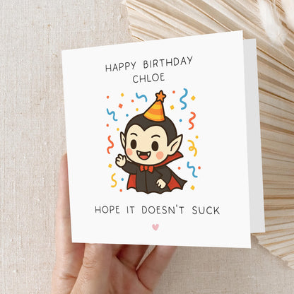 Personalised Birthday Card, Handmade Funny Card, For Him Or For Her, Cute Vampire Card, Kids &amp; Adults Birthday Gift, Happy Birthday