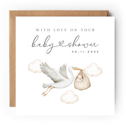 Personalised Baby shower Card, Baby Shower Gift, New Mum To Be, Gender Neutral Card, Baby Shower Card, Handmade Gift For Baby Shower, Stork