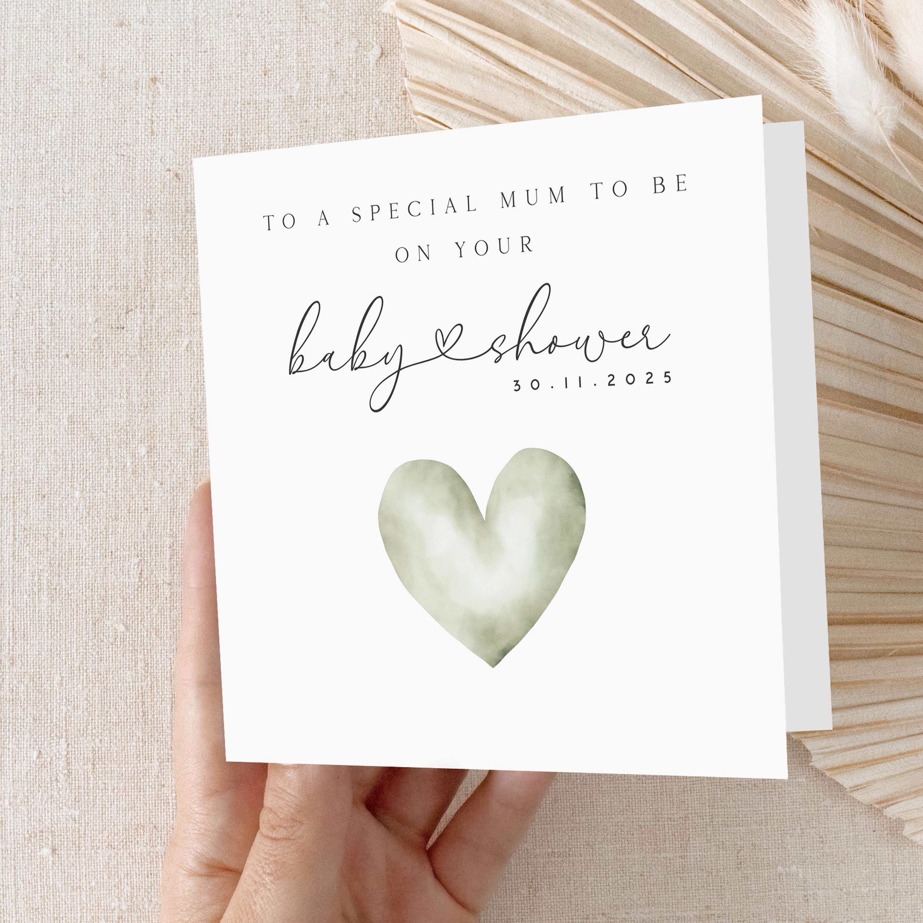Personalised Baby shower Card, Baby Shower Gift, New Mum To Be, Gender Neutral Card, Baby Shower Card, Handmade Gift,Sage Water Colour Heart