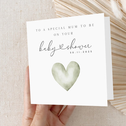 Personalised Baby shower Card, Baby Shower Gift, New Mum To Be, Gender Neutral Card, Baby Shower Card, Handmade Gift,Sage Water Colour Heart