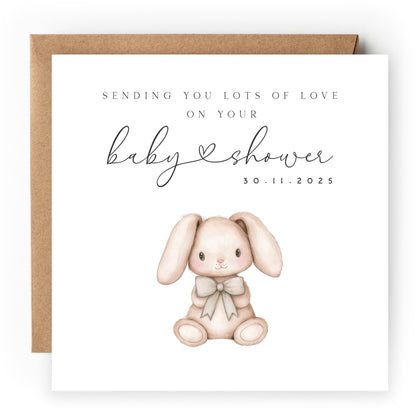 Personalised Baby shower Card, Baby Shower Gift, New Mum To Be, Gender Neutral Card,Baby Shower Card, Handmade Gift,Sage Ribbon bunny rabbit