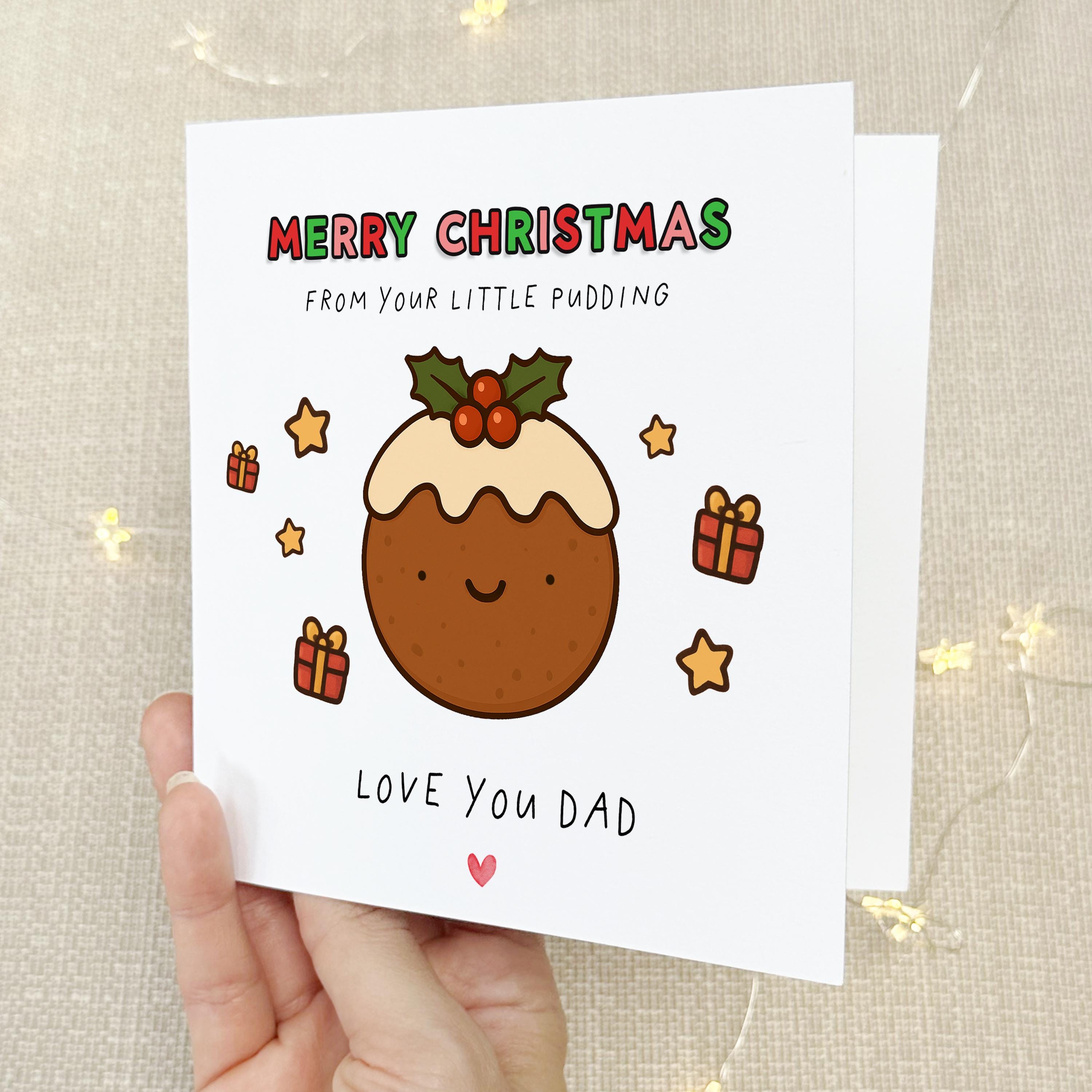 Christmas Card For Family, Personalised Handmade, Funny Card ,Little Pudding, Christmas Card For mum, dad, grandad, grandma , Husband, Gift