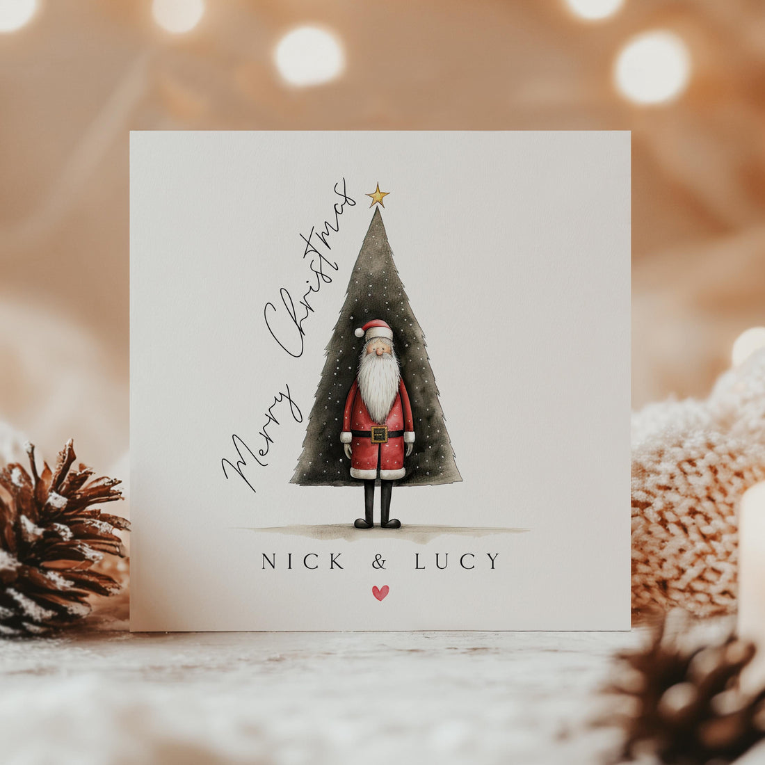 Personalised Christmas Card-Christmas Card For Couple, Mum, Dad, Family, Friends-Santa Design-Handmade Christmas Gift-Christmas Tree