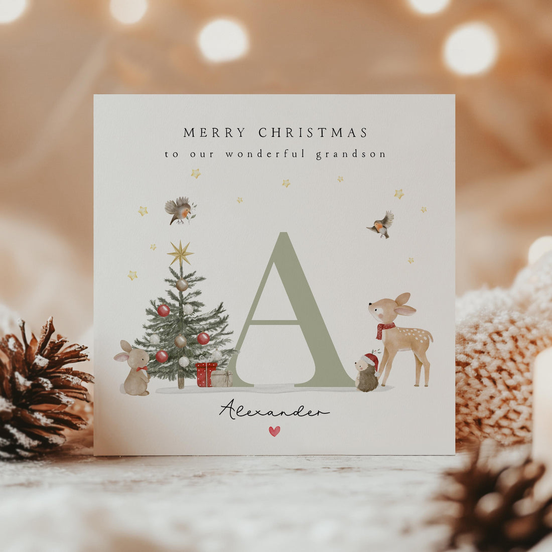 Childrens Christmas Card-Personalised Christmas Card For Boys Girls-Xmas Card For Grandchild-Daughter-Son-Xmas Handmade Gift-Green Xmas Card