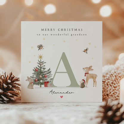 Childrens Christmas Card-Personalised Christmas Card For Boys Girls-Xmas Card For Grandchild-Daughter-Son-Xmas Handmade Gift-Green Xmas Card