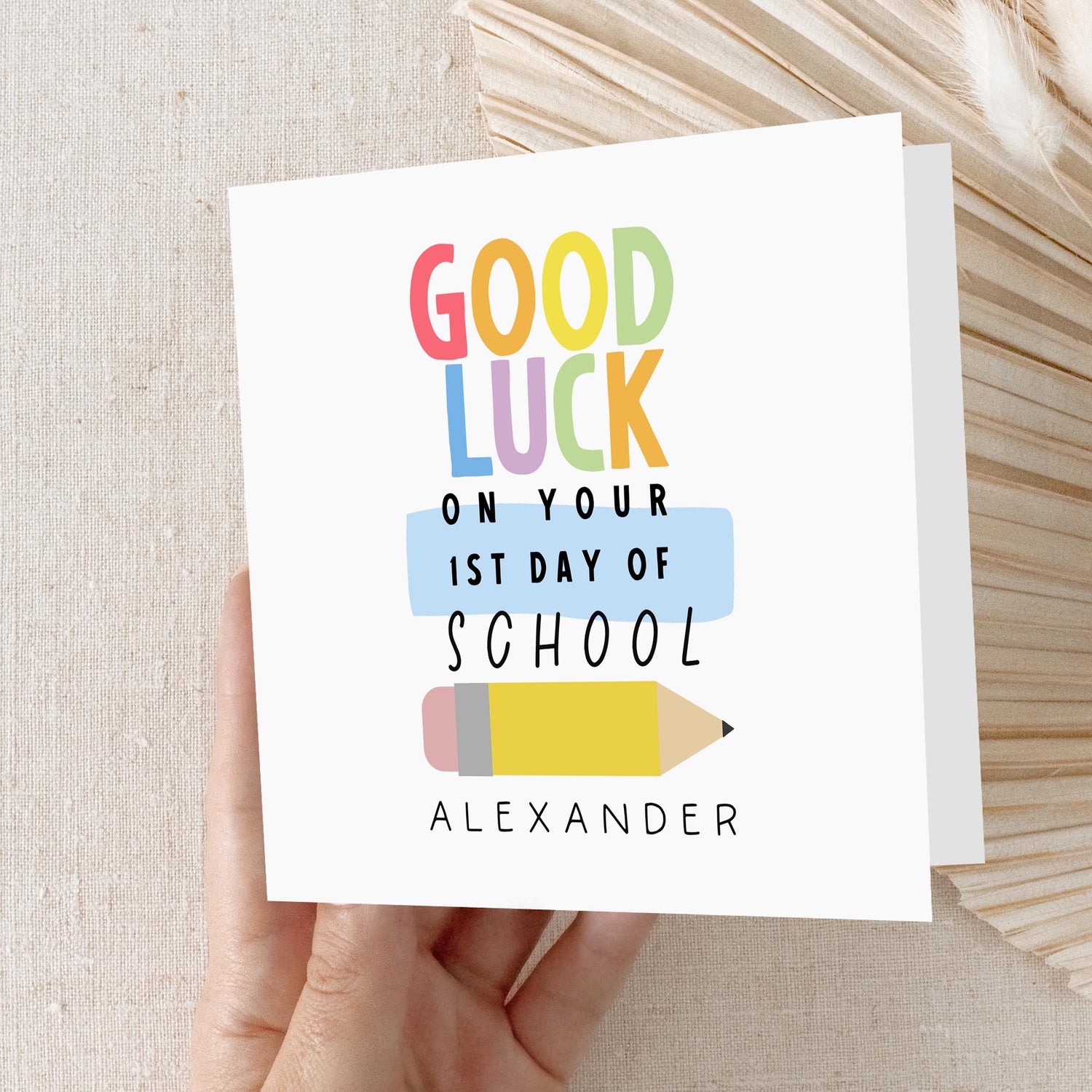 Good Luck 1st Day Of School Card, Personalised First Day Of School, Happy 1st Day Of School, Back To School Good Luck Gift, Pencil, Handmade