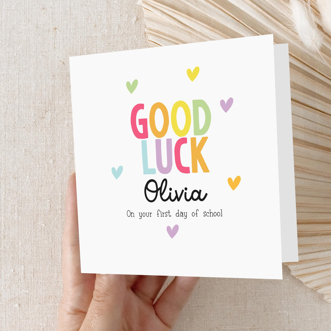 Good Luck 1st Day Of School Card, Personalised First Day Of School, Happy 1st Day Of School, Back To School Good Luck Gift, Hearts, handmade