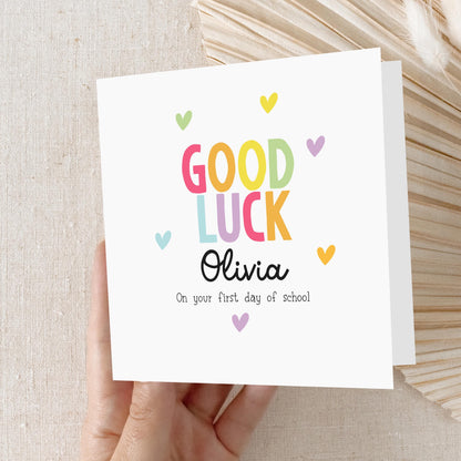 Good Luck 1st Day Of School Card, Personalised First Day Of School, Happy 1st Day Of School, Back To School Good Luck Gift, Hearts, handmade