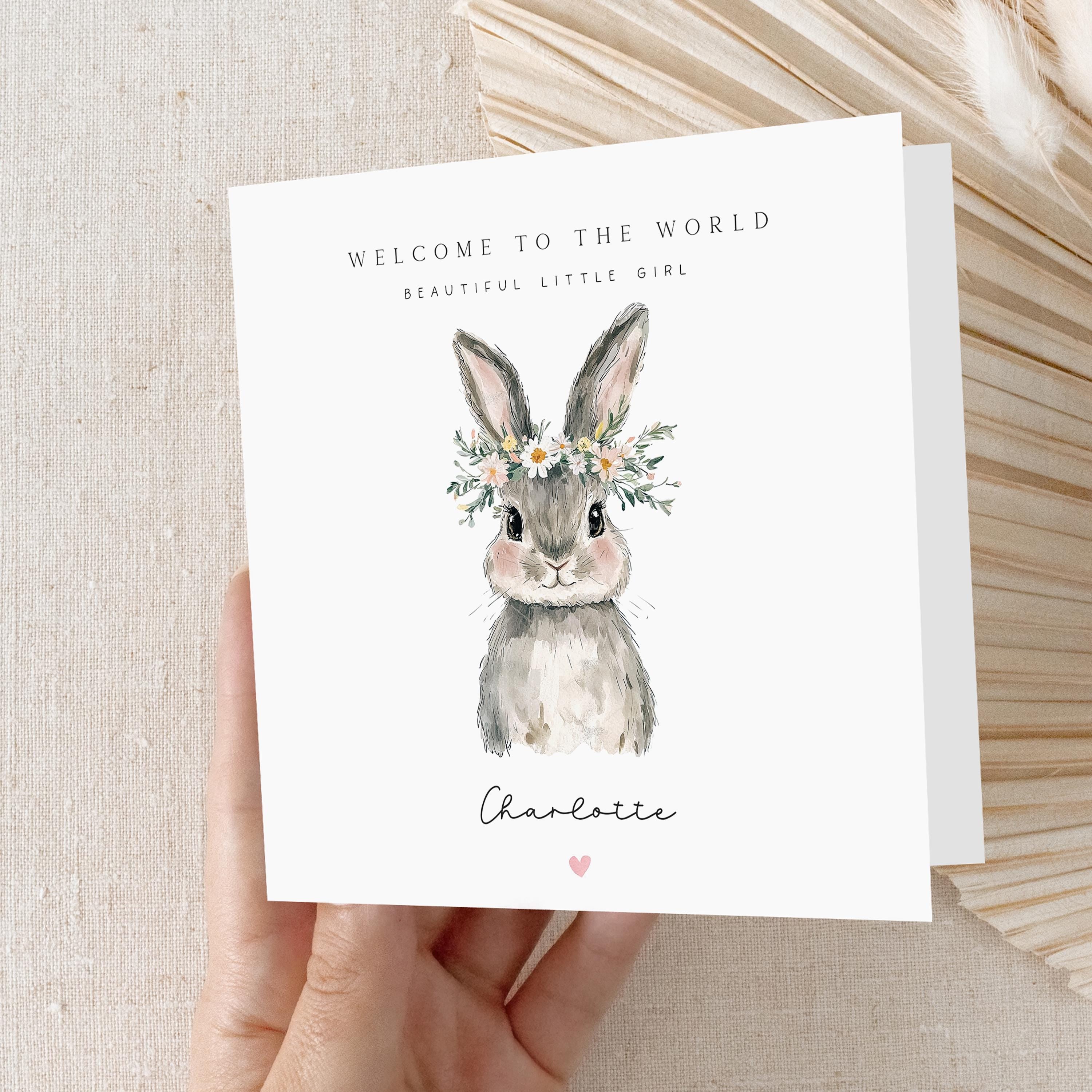 Personalised New Baby Card, Welcome To The World Card, Bunny Rabbit Design, Newborn Baby Girl, Congratulations New Parents, Congratulations