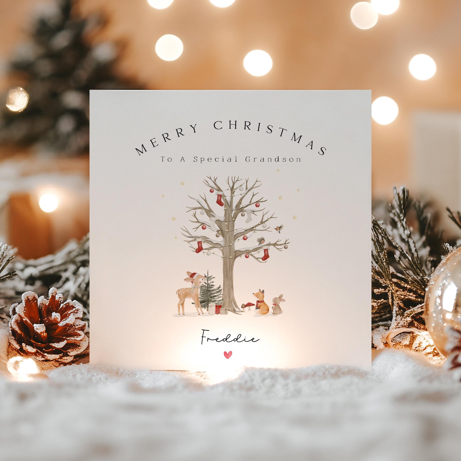Grandson Christmas Card-Personalised Christmas Card-Christmas Card For Grandson-Grandson Xmas Gift- Woodland Card-To My Special Grandson