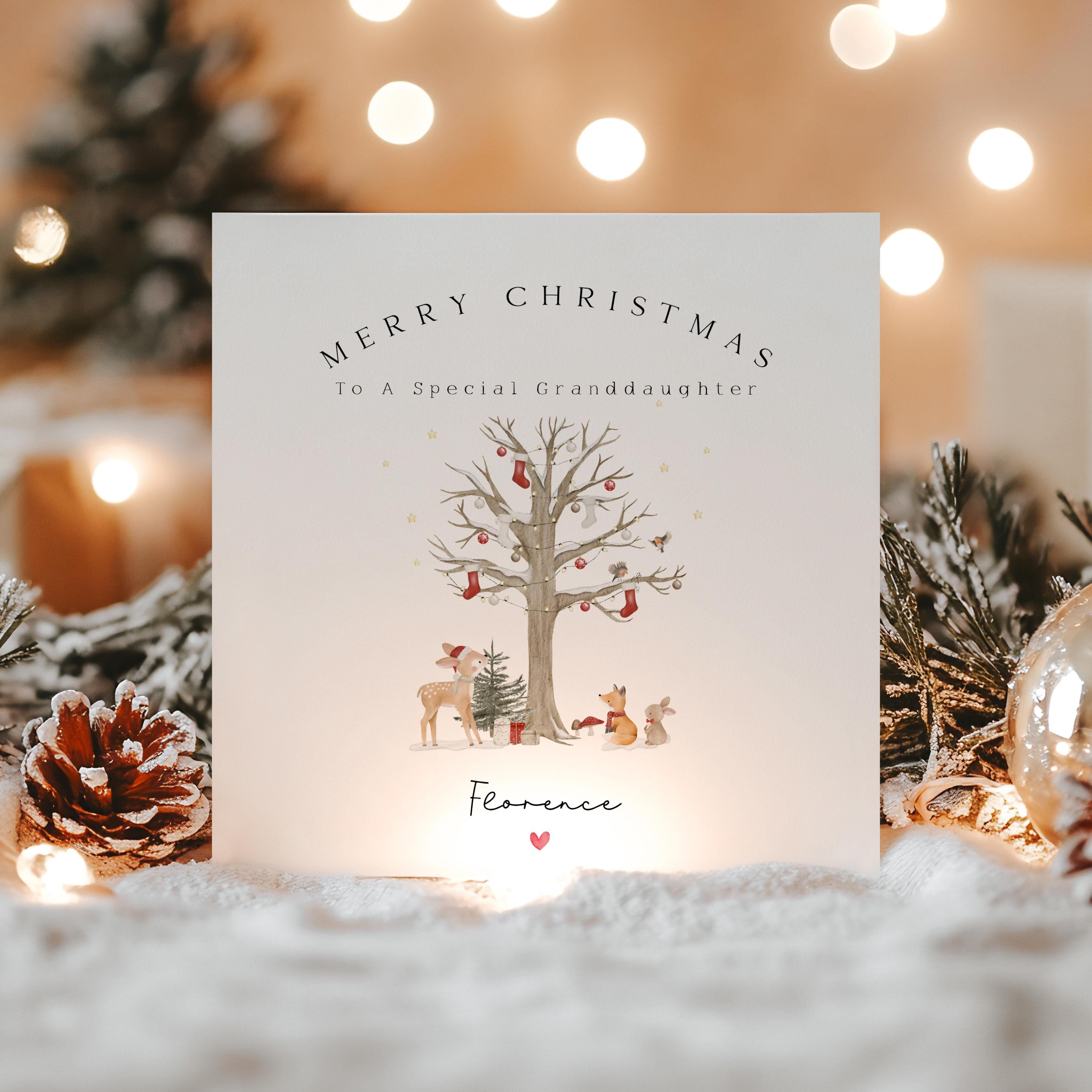 Granddaughter Christmas Card-Personalised Christmas Card-Woodland Card Granddaughter-Granddaughter Xmas Gift-To Special Granddaughter