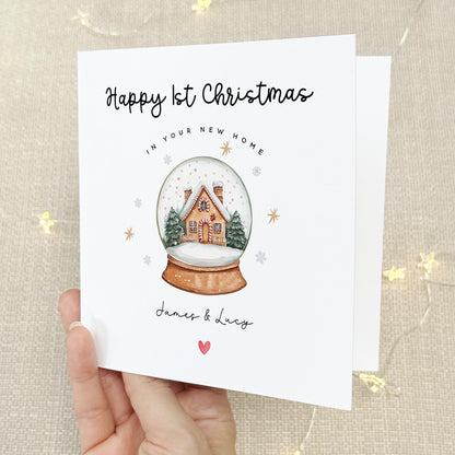 First Christmas In Your New Home Card-Personalised 1st Xmas-New House-Christmas Card For Friends, Family, Couple-Congratulations-Snow globe