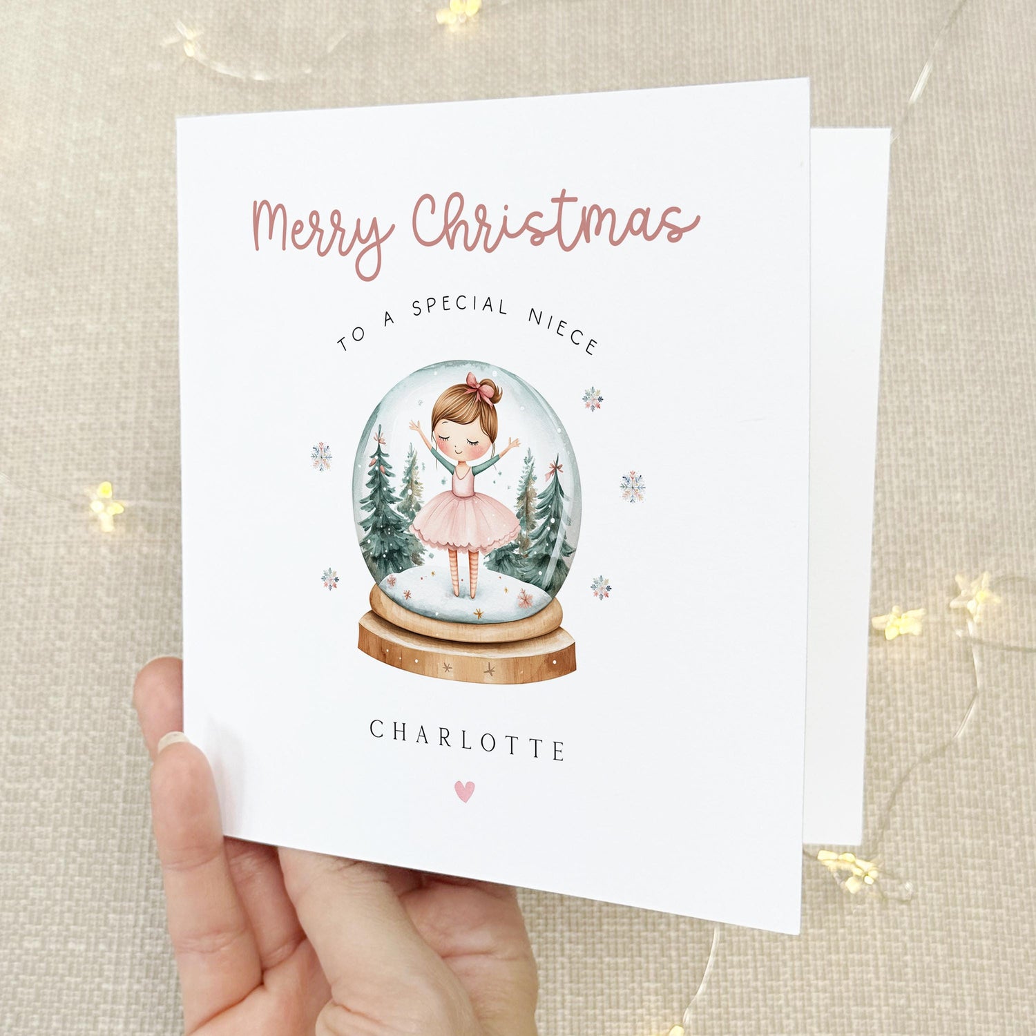 Niece Christmas Card-Personalised Christmas Card-Christmas Card For Niece -Niece Christmas Gift-Custom Christmas Card- Ballerina Snow globe