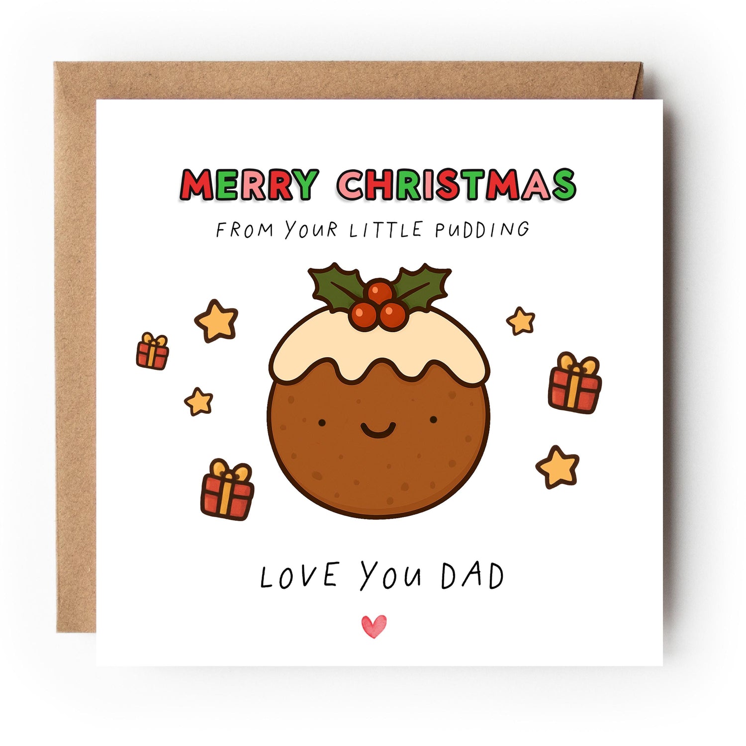 Christmas Card For Family, Personalised Handmade, Funny Card ,Little Pudding, Christmas Card For mum, dad, grandad, grandma , Husband, Gift