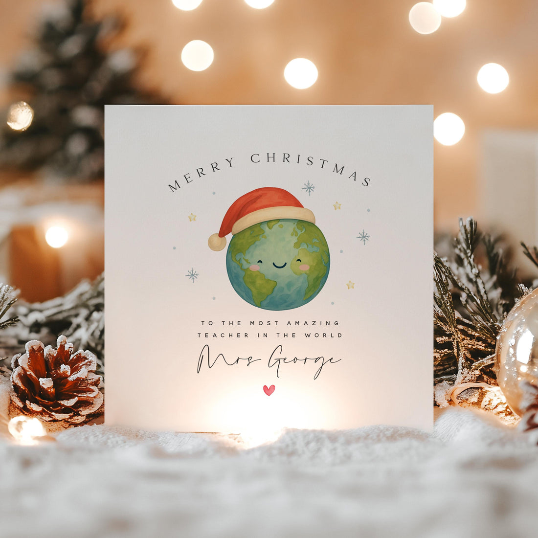 Handmade Teacher Christmas Card-Personalised Christmas Card For Teacher-School Christmas Card-Christmas Gift -Best Teacher In The World