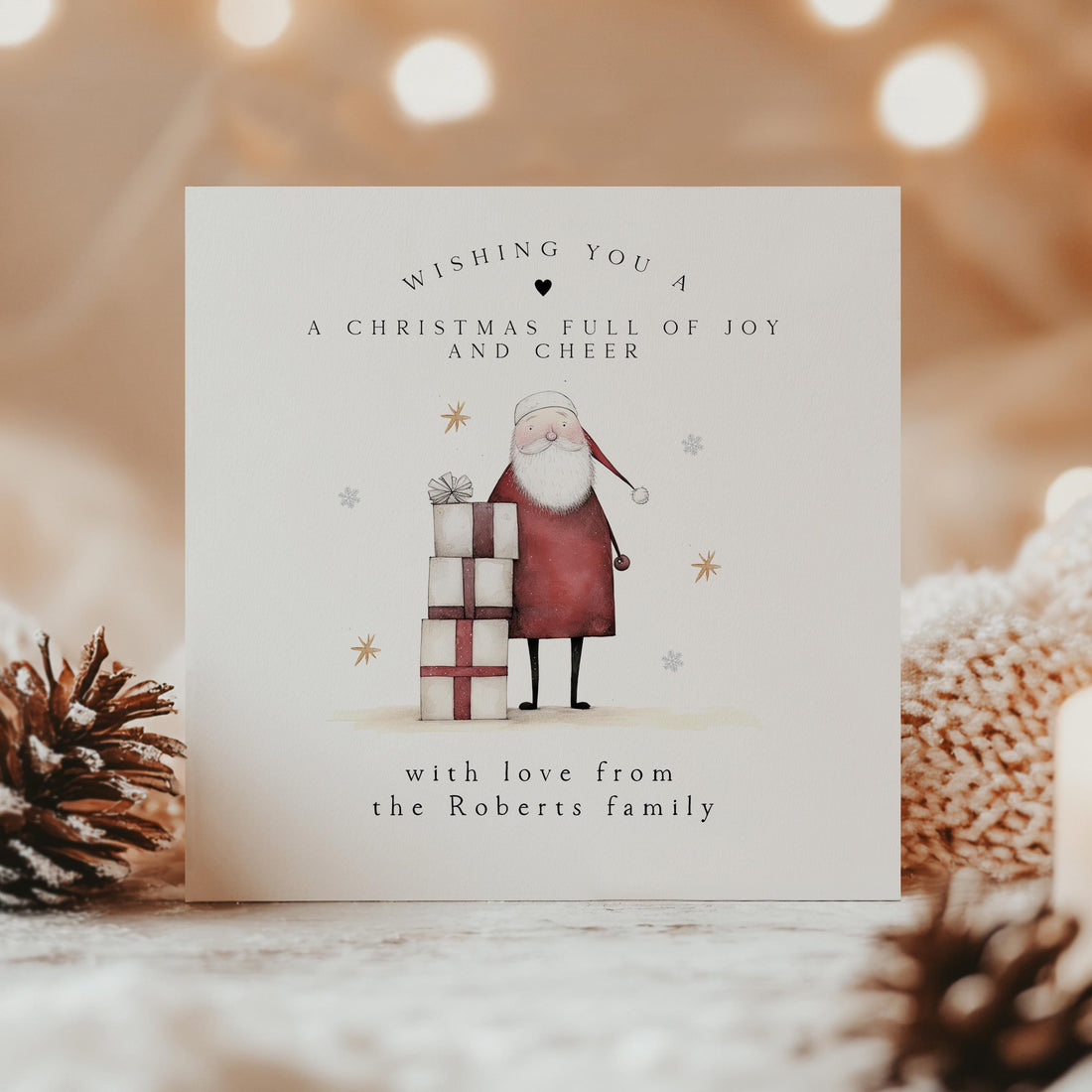 Personalised Christmas Card-Christmas Card For Relative, Family, Friends-Santa Present Design-Christmas Handmade Gift, Card From All Of Us
