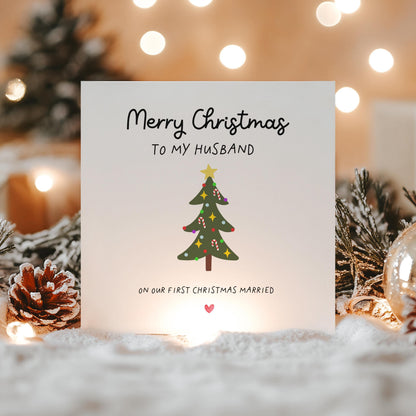 1st Christmas Married Card- Card For Husband- Christmas Card For Husband-First Christmas As Husband- Handmade Gift-Xmas Tree