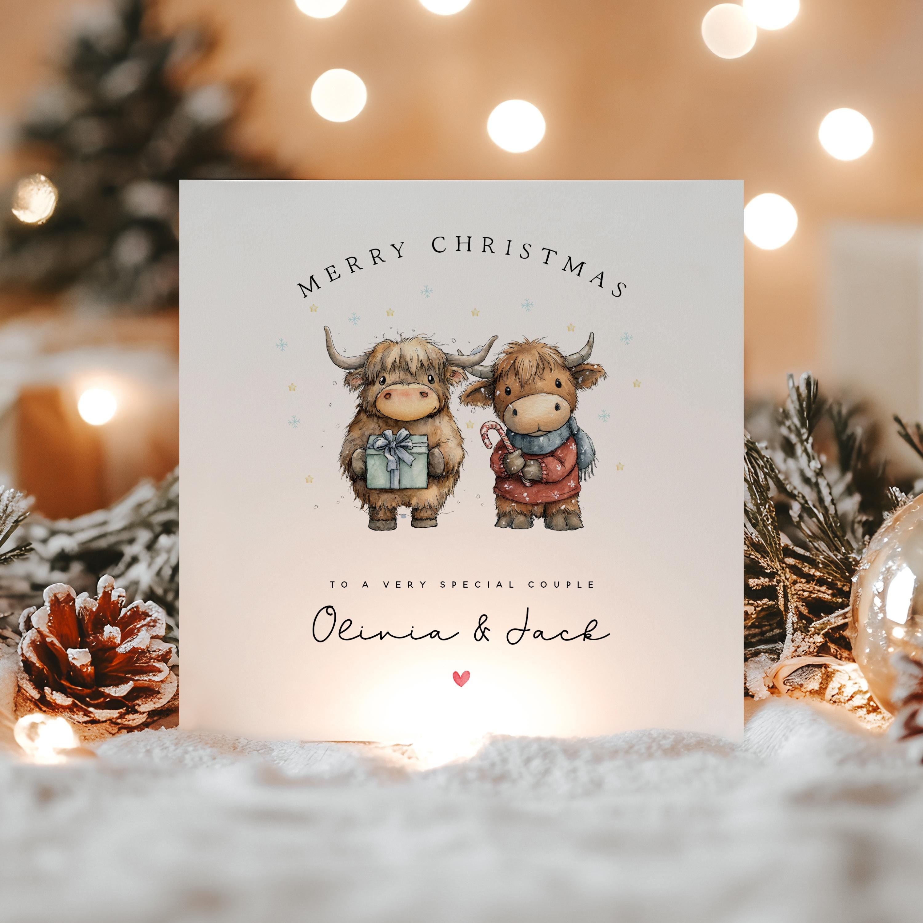 Christmas Card For Couple Personalised, Special Couple Christmas Card, Special Friends ,Couple, To Both Of You Christmas Card, Highland Cow