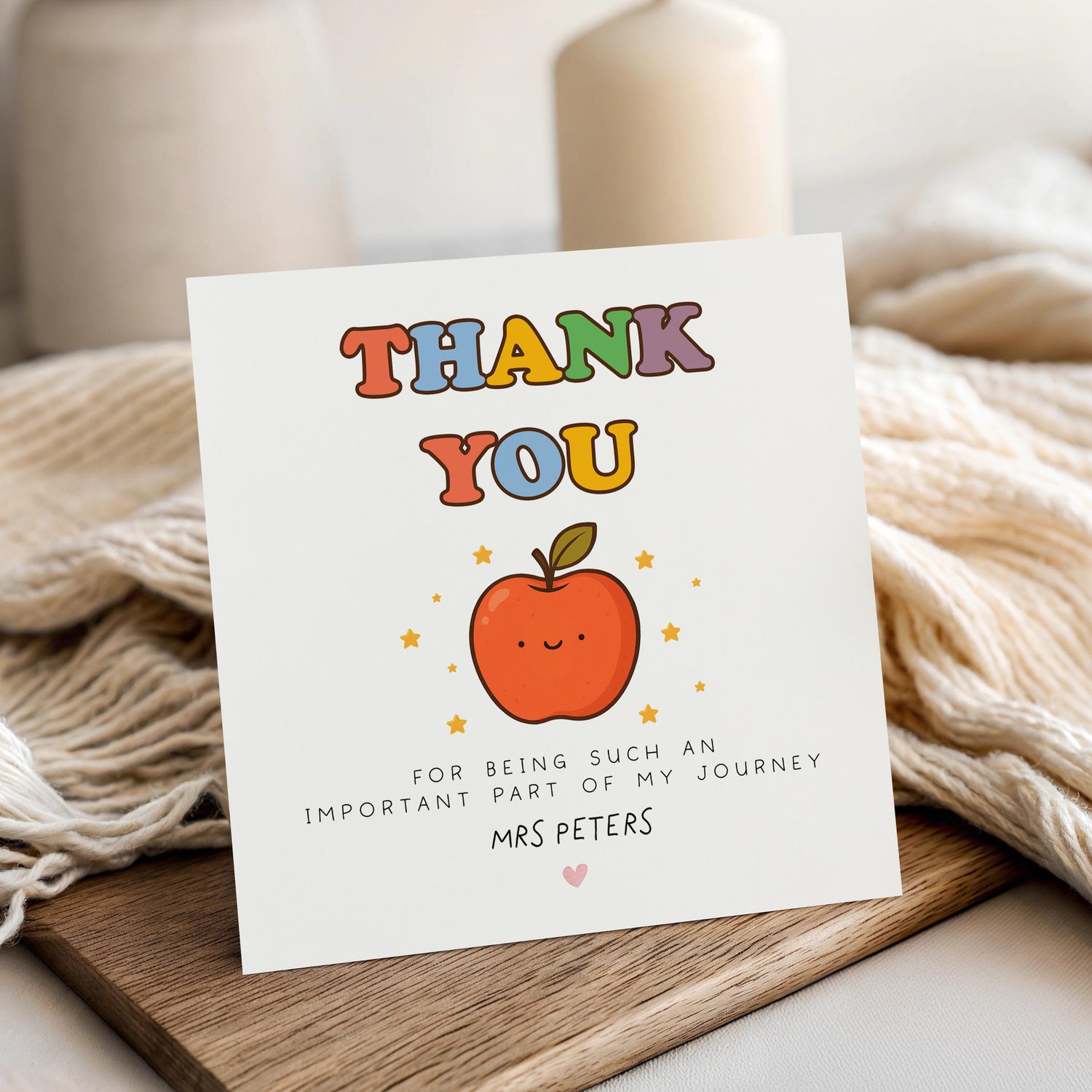Thank You Card-Part Of My Journey -Teacher Card-Friend-Colleague-Mentor-End Of School Year-Friendship Card-Apple With Kraft Envelope