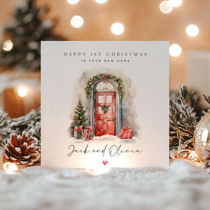 First Christmas In Your New Home Card-Personalised 1st Xmas-New House-Handmade Christmas Card For Friends, Family- Congratulations- Red Door