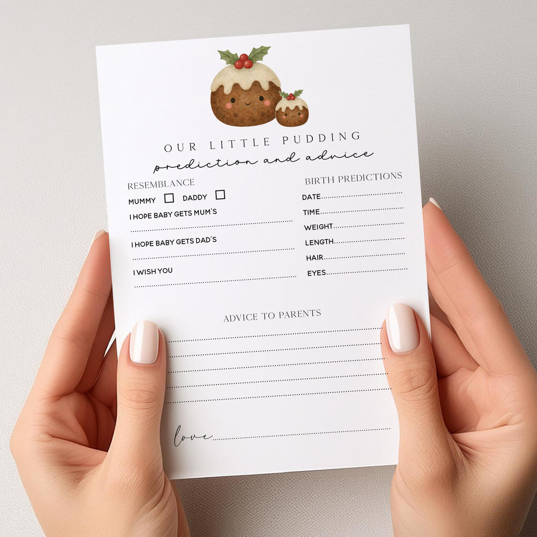 Christmas Pudding Theme A5 Prediction Advice Cards