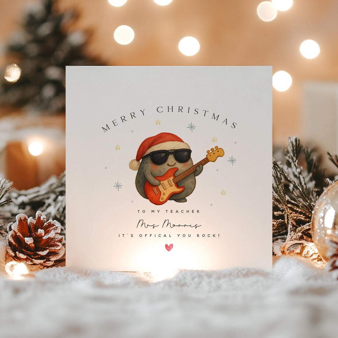 Handmade Teacher Christmas Card-Personalised Christmas Card For Teacher-School Christmas Card-Teacher Christmas Gift -You Rock!