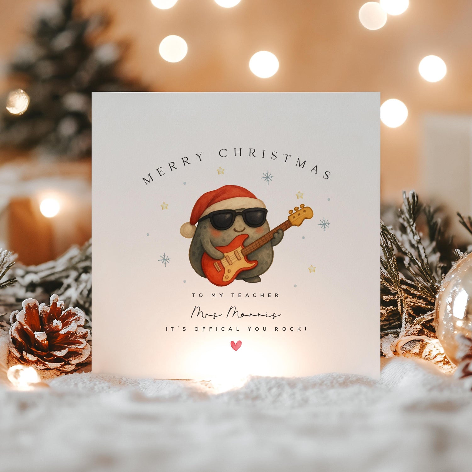 Handmade Teacher Christmas Card-Personalised Christmas Card For Teacher-School Christmas Card-Teacher Christmas Gift -You Rock!
