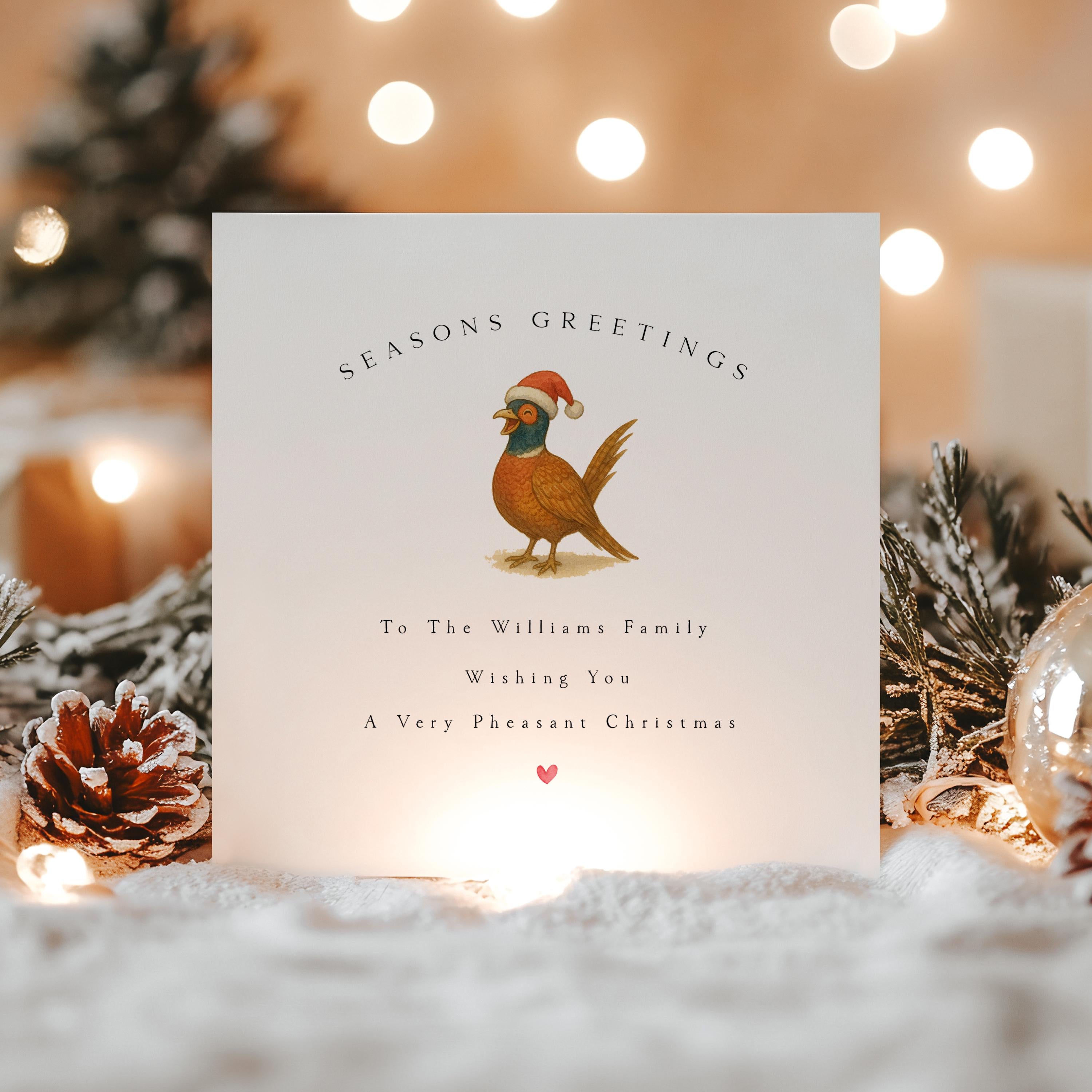 Personalised Christmas Card-Handmade Christmas Card For ,Family, Friends- Modern French Design-Christmas Gift - Pheasant Christmas