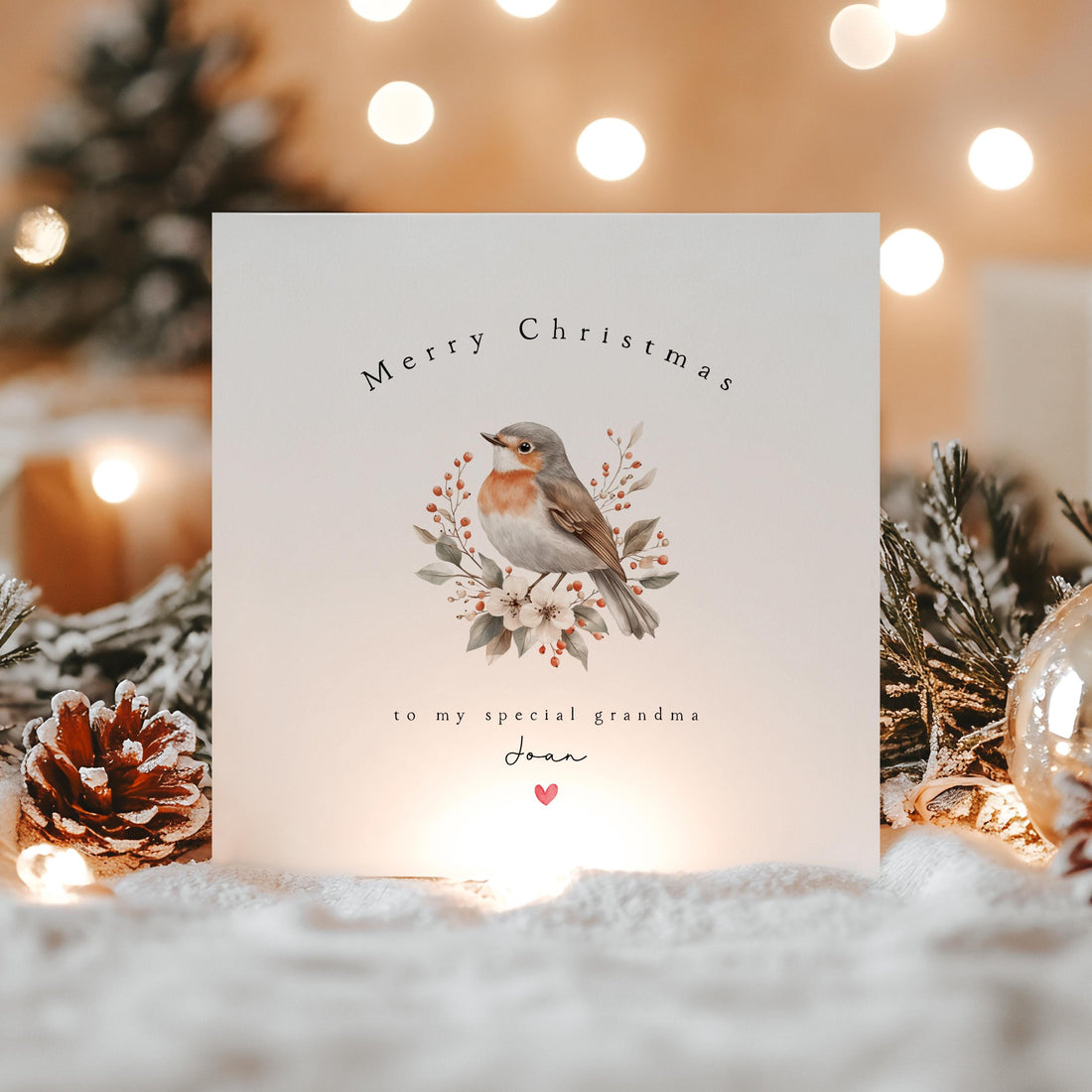 Grandma Christmas Card-Personalised Christmas Card-Christmas Card For Grandma Nan Nanna Granny -Grandma Christmas Gift- Handmade Card-Robin