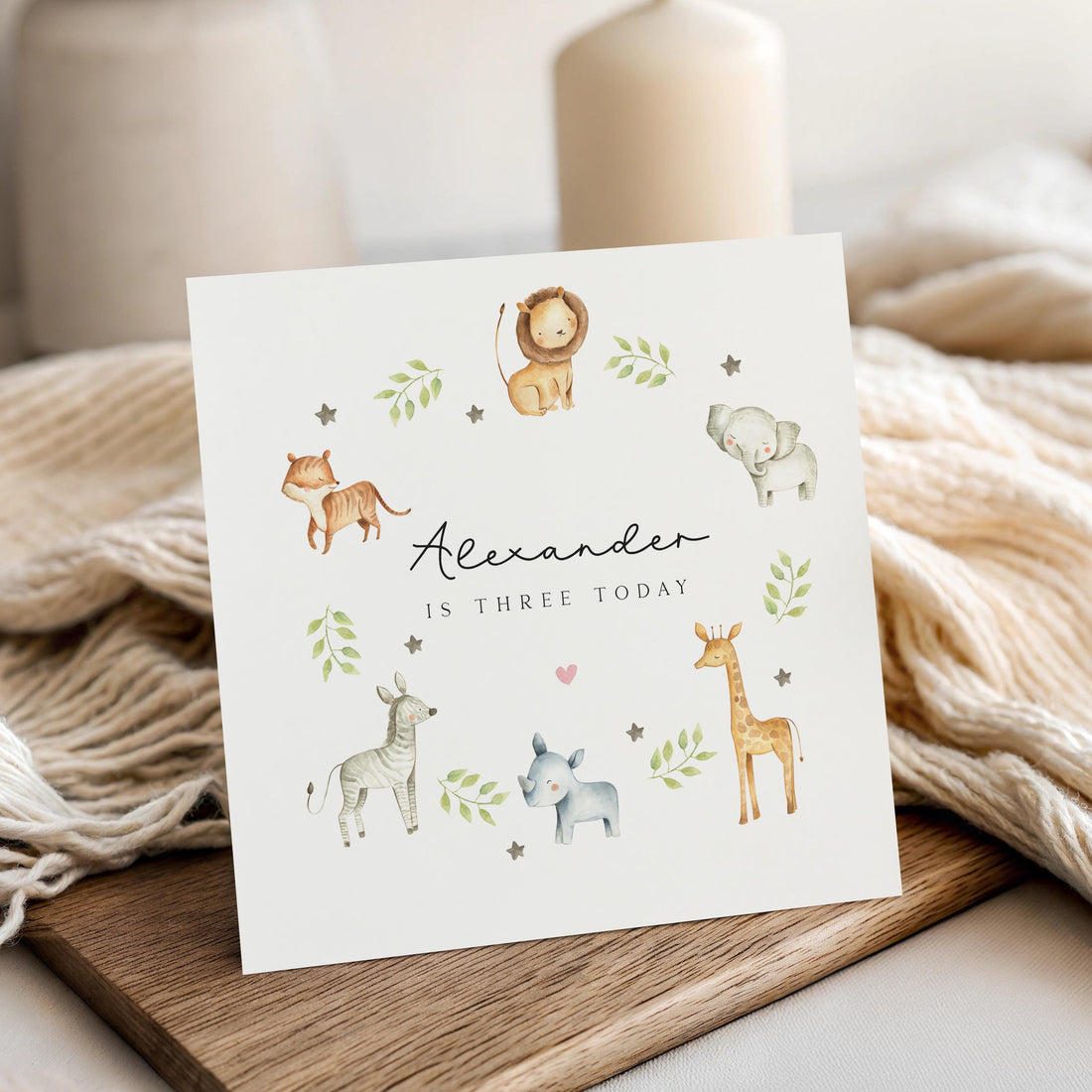 Personalised Birthday Card, Safari Animals, Children&