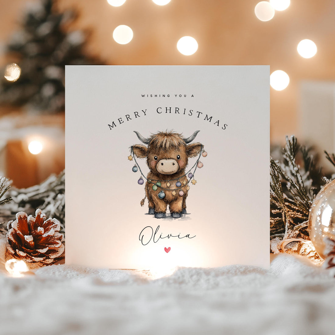 Personalised Christmas Card- Christmas Gift -Christmas Card For Friends, Family, Husband, Grandparents, Handmade Highland Cow Card