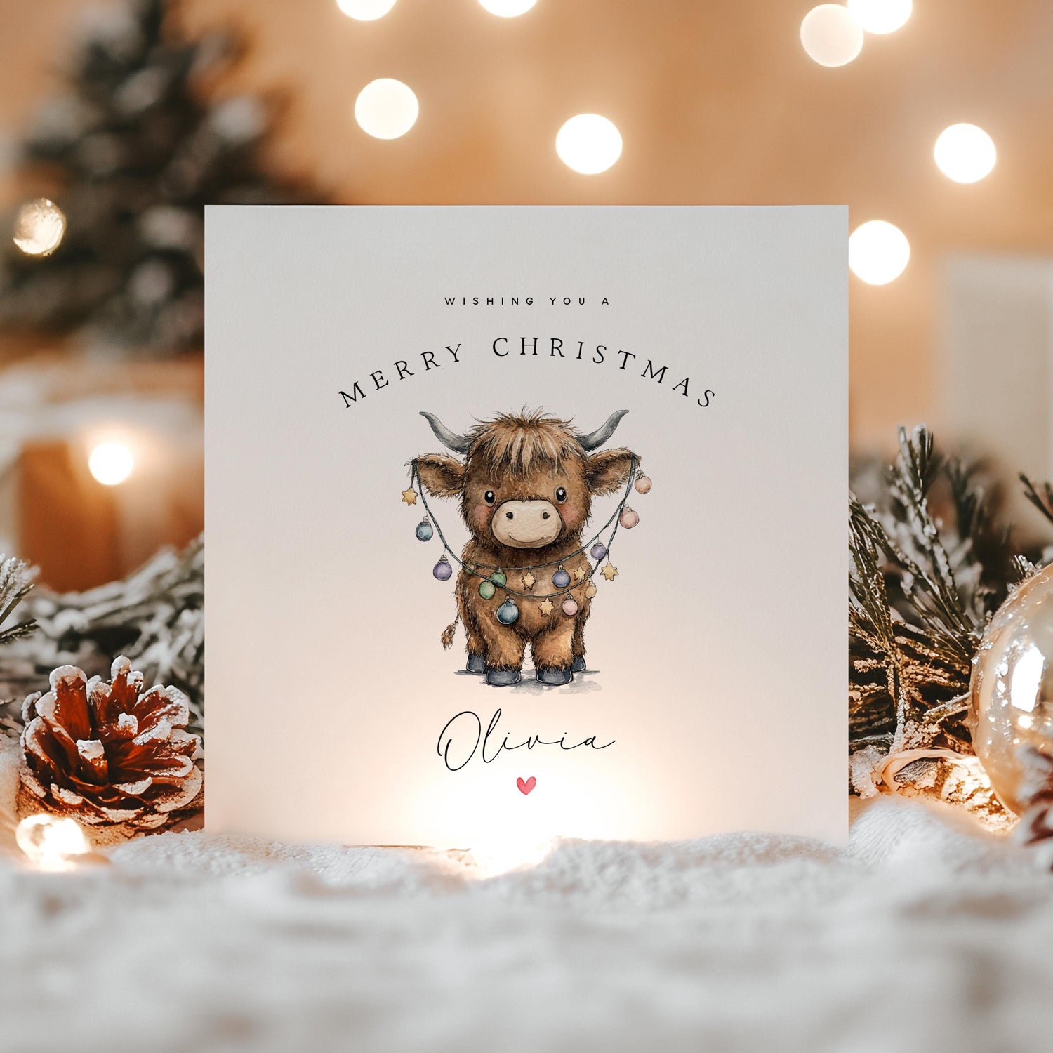 Personalised Christmas Card- Christmas Gift -Christmas Card For Friends, Family, Husband, Grandparents, Handmade Highland Cow Card