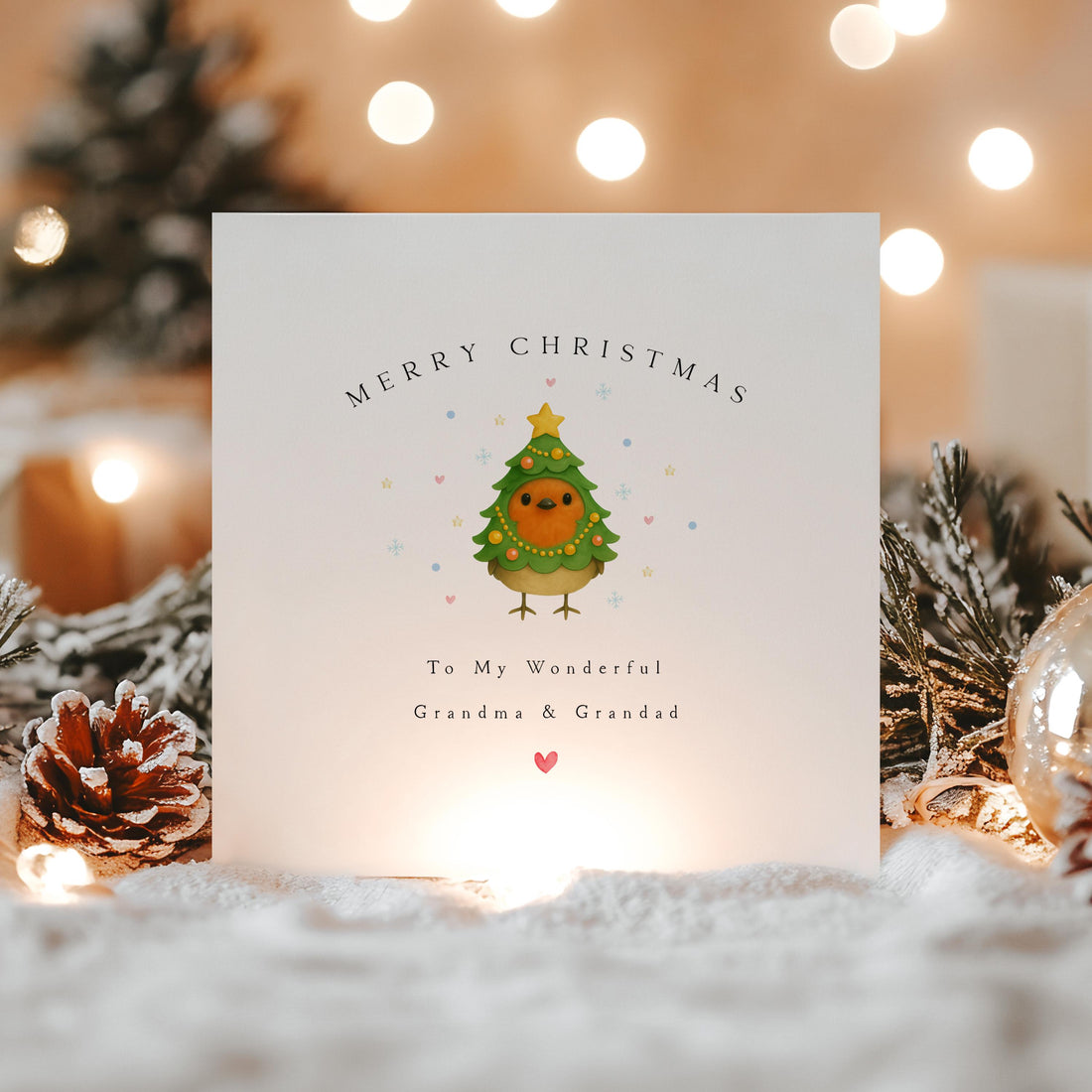 Grandparents Christmas Card-Personalised Christmas Card-Christmas Card For Grandma and Grandad -Grandparents Xmas Gift-Custom Card-Robin