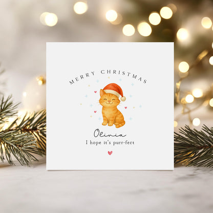 Personalised Christmas Card-Christmas Card For Him ,Family, Friends- Ginger Cat In A Hat-Christmas Gift For Family and Friends-Fun Christmas