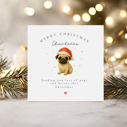 Personalised Christmas Card-Christmas Card For Her, Him, Friends- Pug Theme Christmas Gift For Wife Husband, Girlfriend, Boyfriend