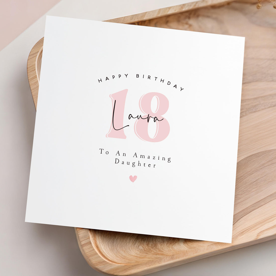 Personalised 18th Birthday Card, Special Milestone Birthday, Eighteenth, Daughter, Granddaughter, Sister, Niece Birthday Card, Small Pink 18