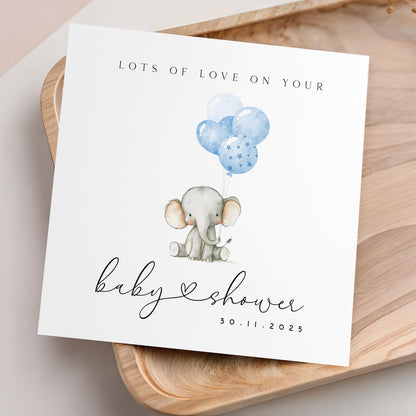 Personalised Baby shower Card, Baby Shower Gift, New Mum To Be, Card For Boy, Baby Shower Card, Handmade Gift, Elephant &amp; Blue Balloon