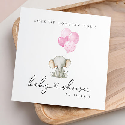 Personalised Baby shower Card, Baby Shower Gift, New Mum To Be, Card For Girl, Baby Shower Card, Handmade Gift, Elephant &amp; Pink Balloon