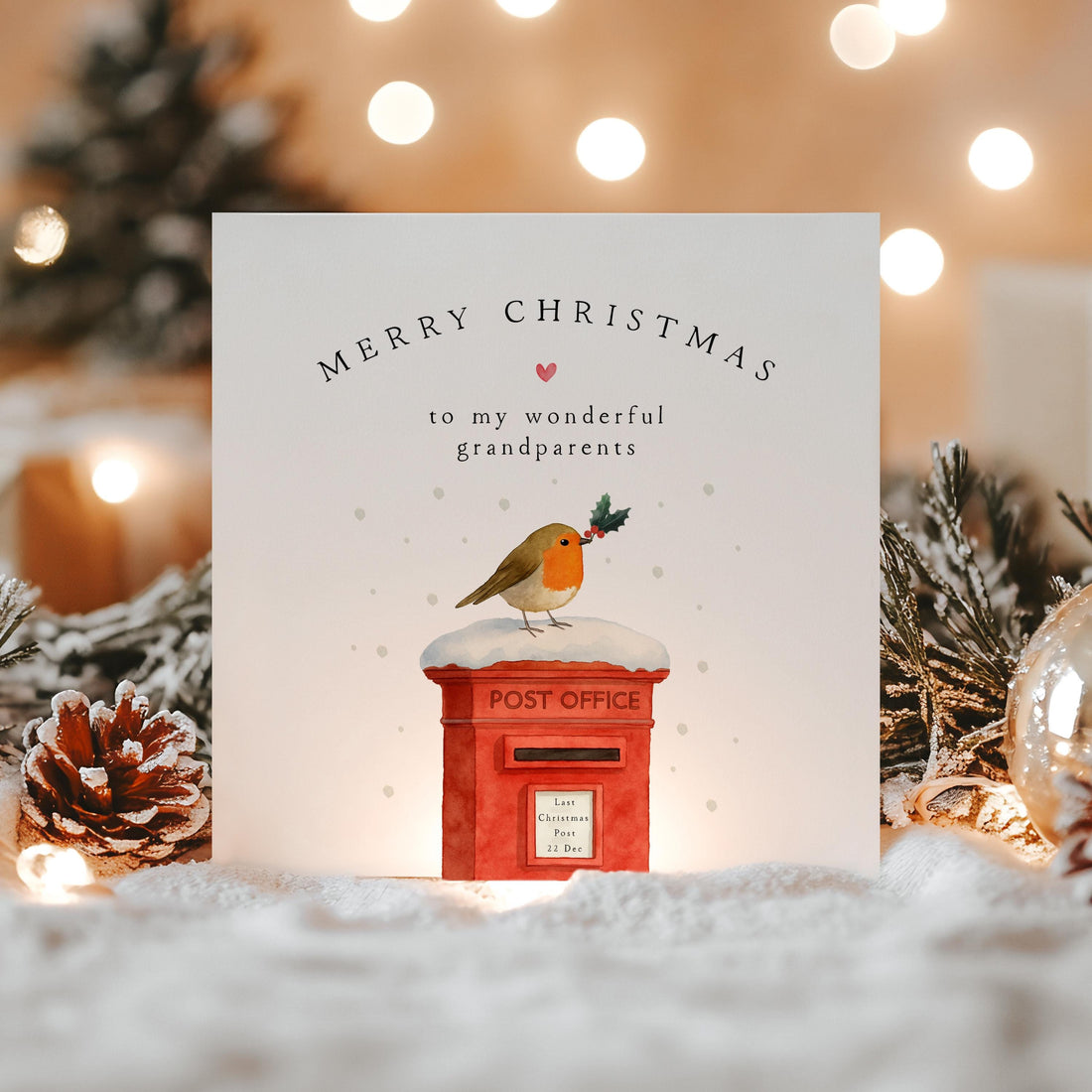 Grandparents Christmas Card-Personalised Christmas Card-Christmas Card For Grandma and Grandad -Grandparents Gift-Custom Card-Robin Post Box